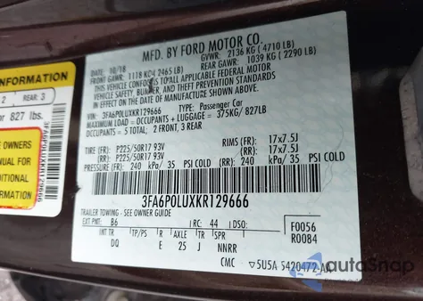 2019 Ford Fusion Hybrid Se from USA, damaged, VIN 3FA6P0LUXKR129666